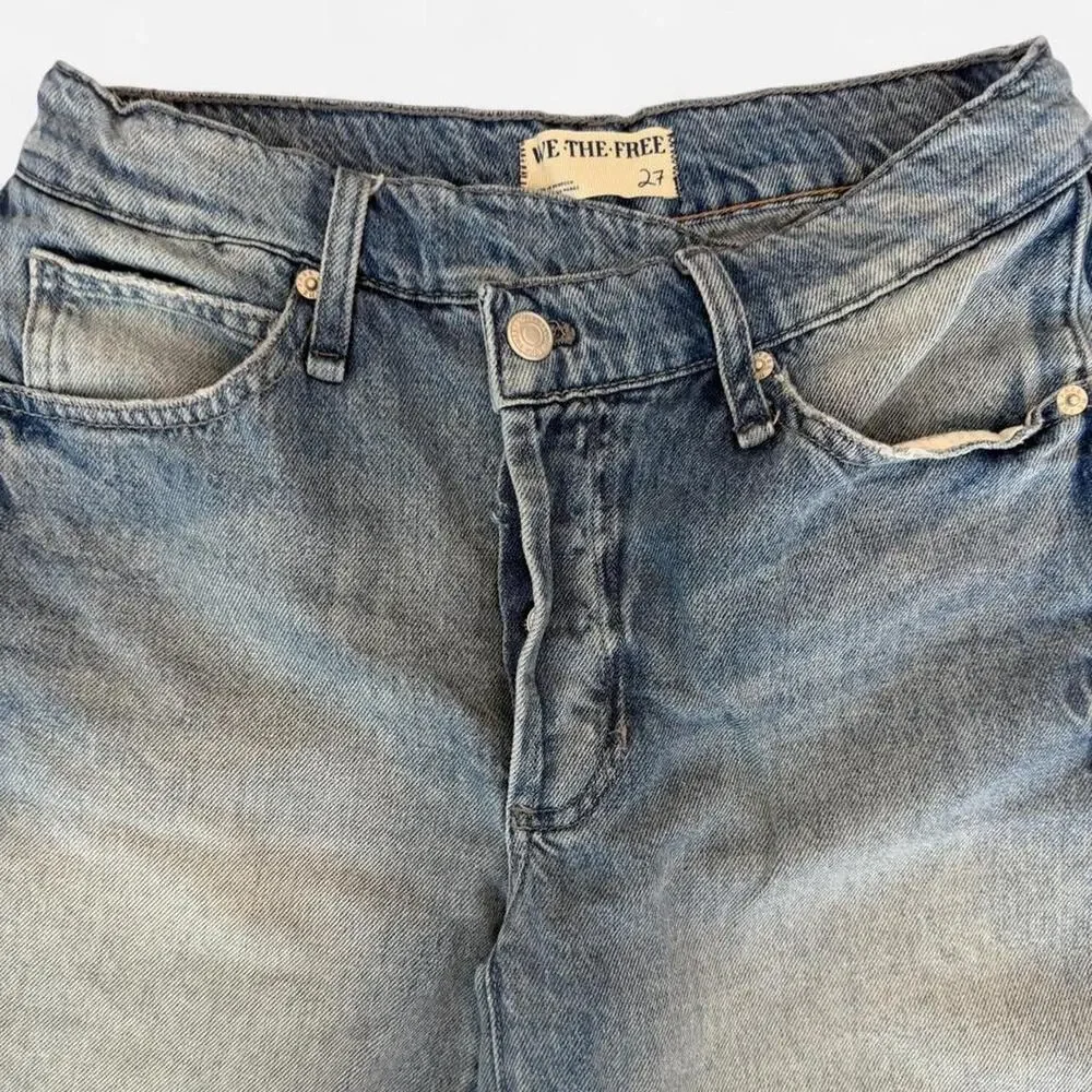 We The Free Boomerang High Rise Long Denim Shorts Distressed Size 27